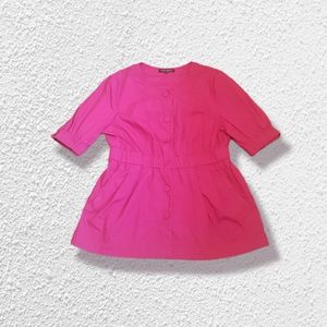 Pink cotton top with pockets, puffed sleeves, cinched waist size 10